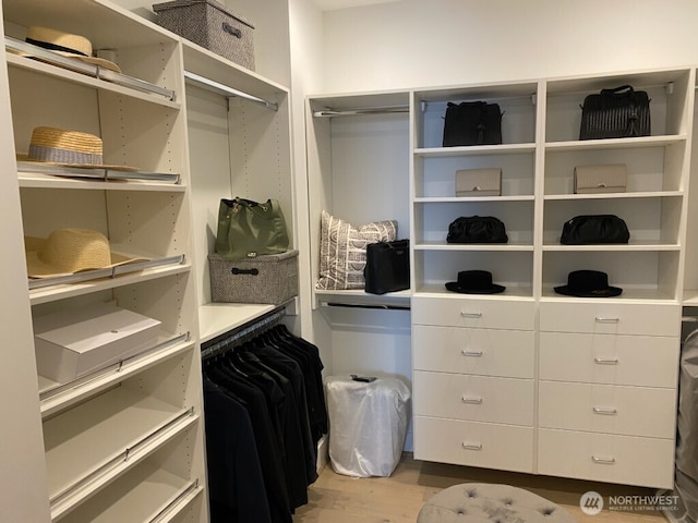 walk in closet featuring light wood-style flooring