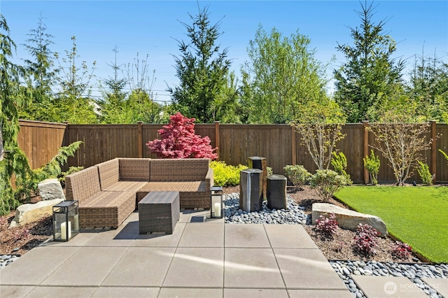 view of patio / terrace with outdoor lounge area and a fenced backyard