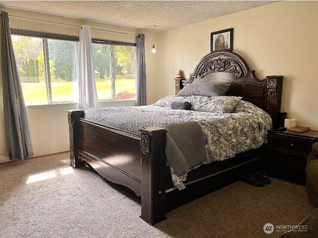 bedroom with carpet flooring and a textured ceiling