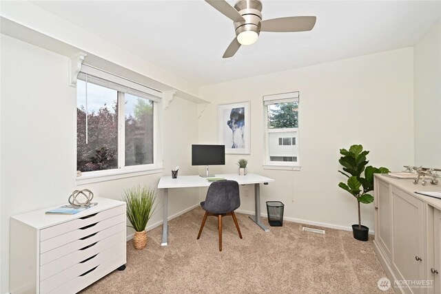 10839 35th Ave SW, Seattle, WA 98146 - home office with light colored carpet, baseboards, and a ceiling fan