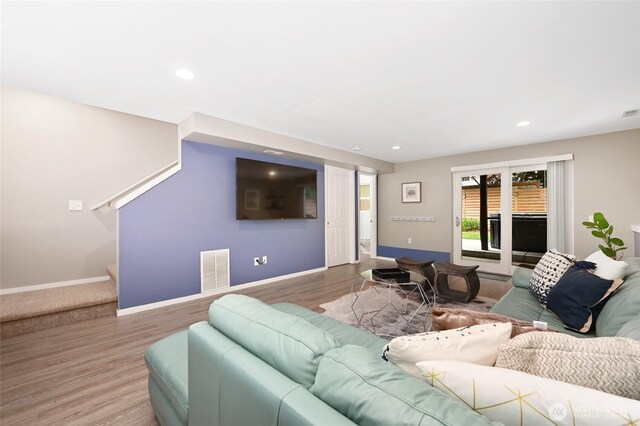10839 35th Ave SW, Seattle, WA 98146 - living area with baseboards, wood finished floors, and recessed lighting