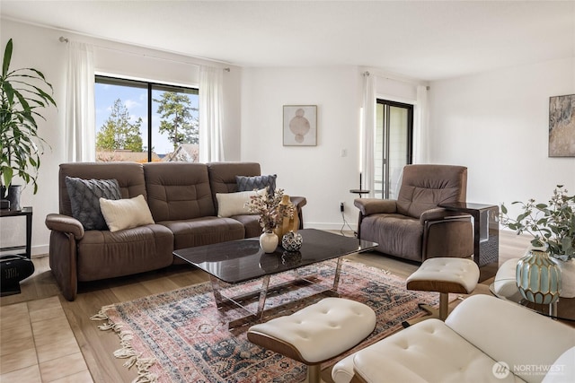 living area featuring light wood-style floors