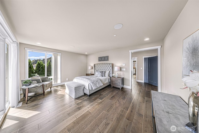 4888 194th Ave SE, Issaquah, WA 98027 - bedroom featuring recessed lighting, access to outside, baseboards, and dark wood-style flooring
