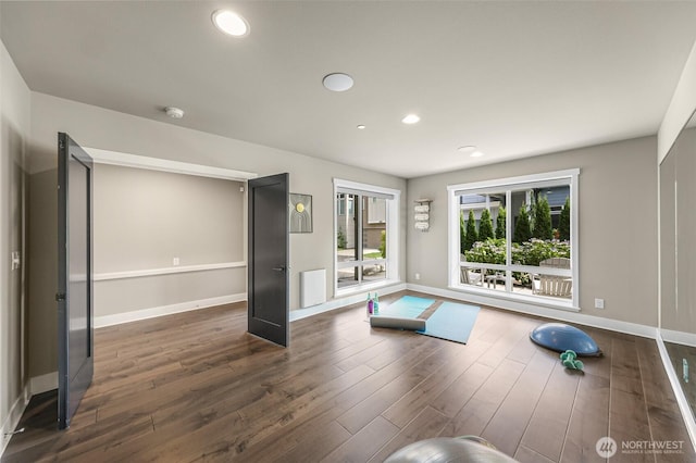 4888 194th Ave SE, Issaquah, WA 98027 - workout area with recessed lighting, dark wood finished floors, and baseboards