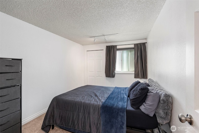 20145 Vikings Crest Loop NE Unit 3-105, Poulsbo, WA 98370 - bedroom with rail lighting, carpet, baseboards, and a textured ceiling