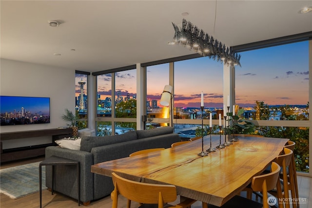 dining room with expansive windows and wood finished floors