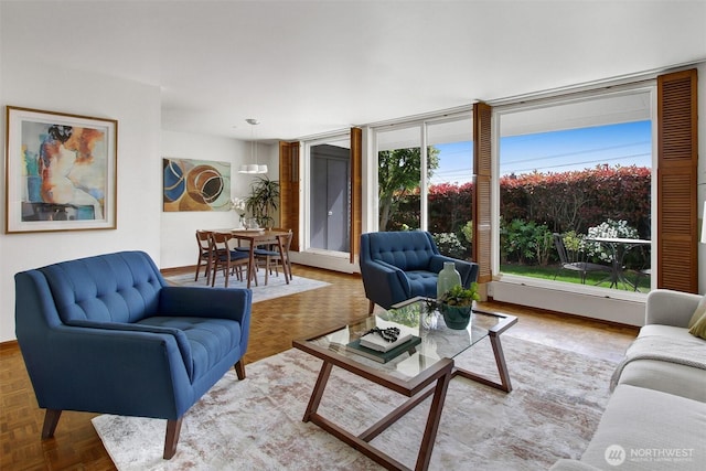 living area with baseboards and a wealth of natural light