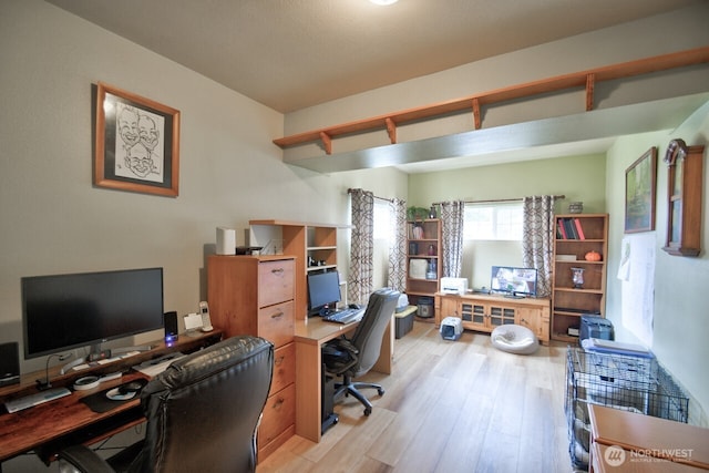 home office featuring light wood-type flooring