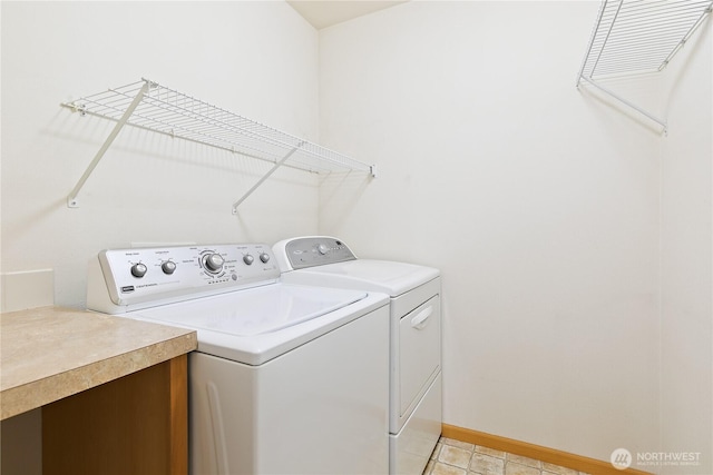 4254 Roxanna Loop SE, Lacey, WA 98503 - laundry area featuring independent washer and dryer, baseboards, and light tile patterned flooring
