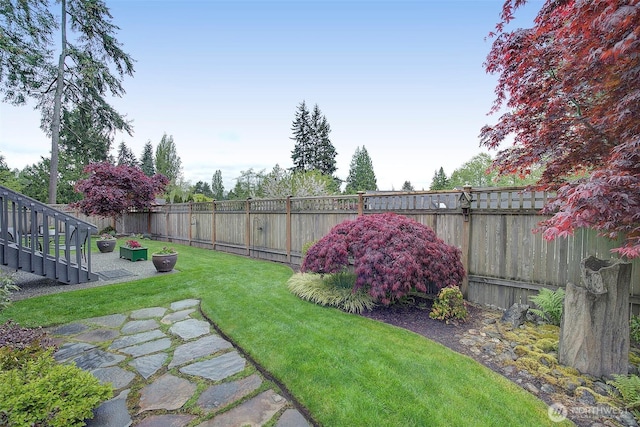 view of yard with a fenced backyard