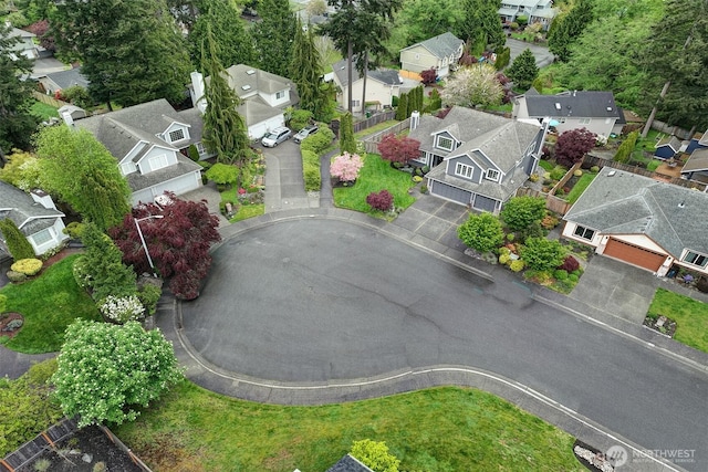 birds eye view of property with a residential view