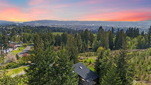 3837 Columbia Heights Rd, Longview, WA 98632 - aerial view at dusk with a mountain view and a forest view
