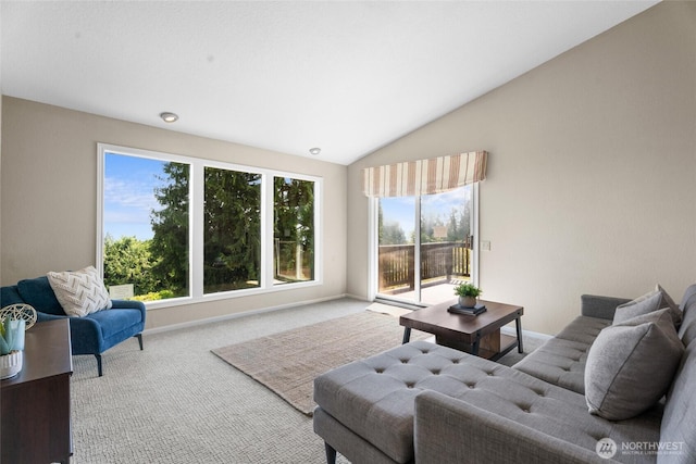 3837 Columbia Heights Rd, Longview, WA 98632 - living area with vaulted ceiling, a healthy amount of sunlight, and carpet