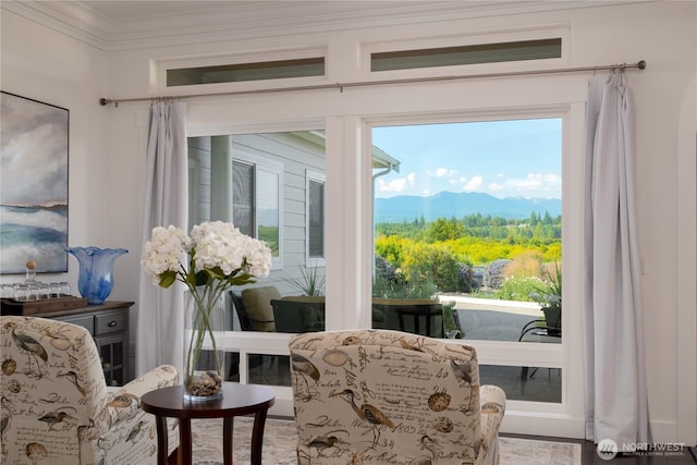 33 E Seashore Ln, Sequim, WA 98382 - interior space with a wealth of natural light, crown molding, and a mountain view