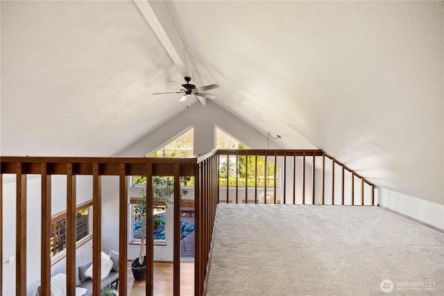 additional living space with a ceiling fan and vaulted ceiling