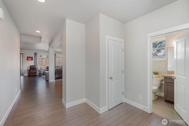 24524 96th Ave S, Kent, WA 98030 - hallway with light wood-style floors, baseboards, and recessed lighting
