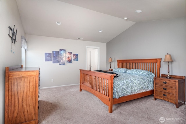 24524 96th Ave S, Kent, WA 98030 - bedroom featuring carpet flooring, vaulted ceiling, baseboards, and recessed lighting