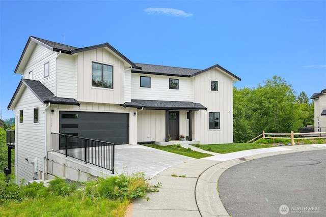 3709 Bristol, Bellingham, WA 98226 - modern farmhouse style home featuring an attached garage, concrete driveway, board and batten siding, and roof with shingles