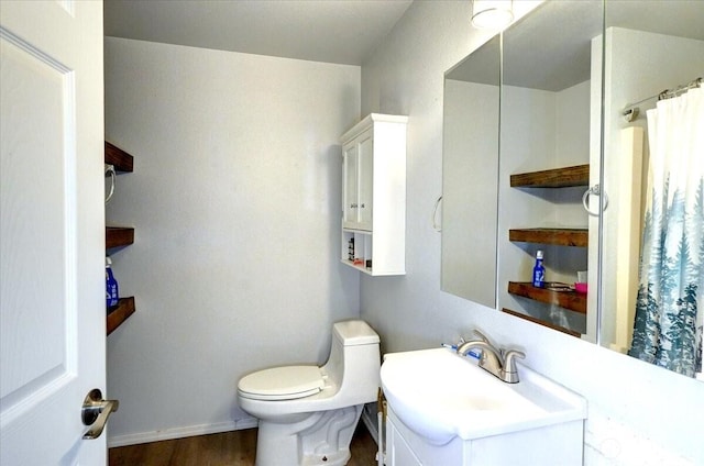 19802 118th Avenue Ct E, Graham, WA 98338 - bathroom with vanity, wood finished floors, and a shower with shower curtain