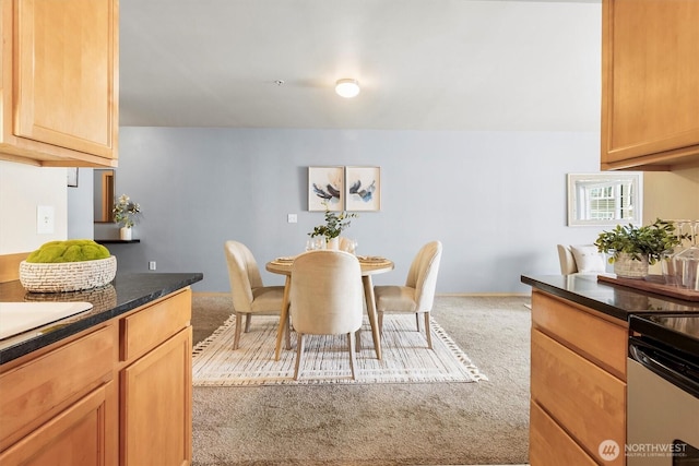 dining room with light carpet