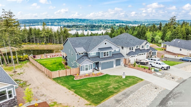 bird's eye view featuring a water view