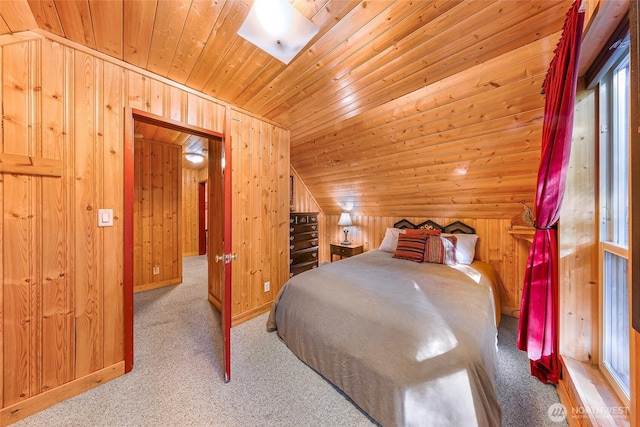 18016 Glacier Rim Dr, Glacier, WA 98244 - carpeted bedroom featuring wooden walls, wooden ceiling, and lofted ceiling