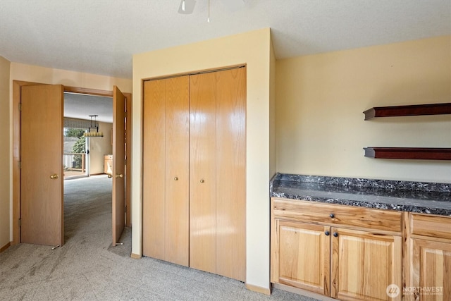 unfurnished bedroom featuring a closet and light colored carpet