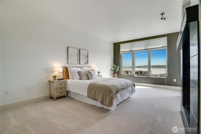bedroom with carpet floors and baseboards
