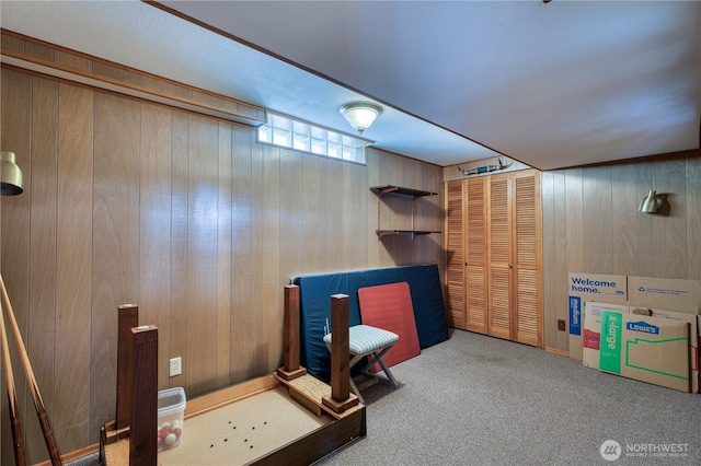 3828 Harbel Dr NE, Bremerton, WA 98310 - basement featuring carpet flooring and wood walls