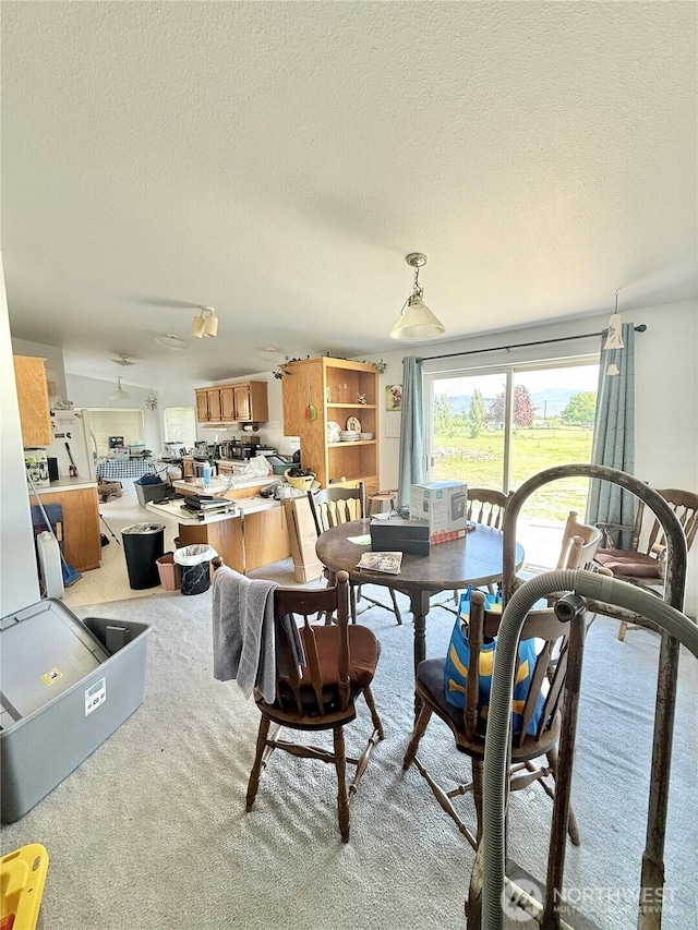 84 Weatherstone Rd, Omak, WA 98841 - dining room featuring a textured ceiling and light colored carpet