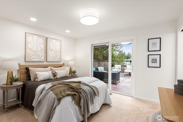 15510 NE 59th St, Redmond, WA 98052 - bedroom featuring baseboards, access to outside, recessed lighting, and light colored carpet