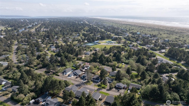 aerial view featuring a residential view and a water view