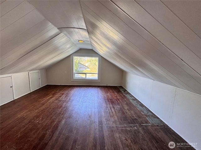 additional living space featuring hardwood / wood-style floors and lofted ceiling