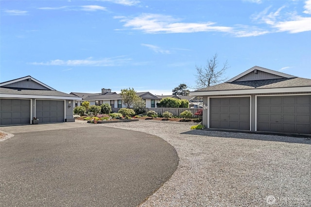 ranch-style home with fence and a residential view