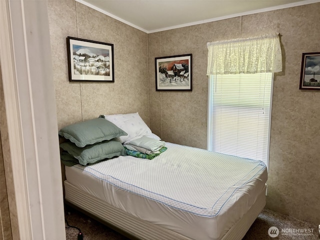 bedroom with crown molding