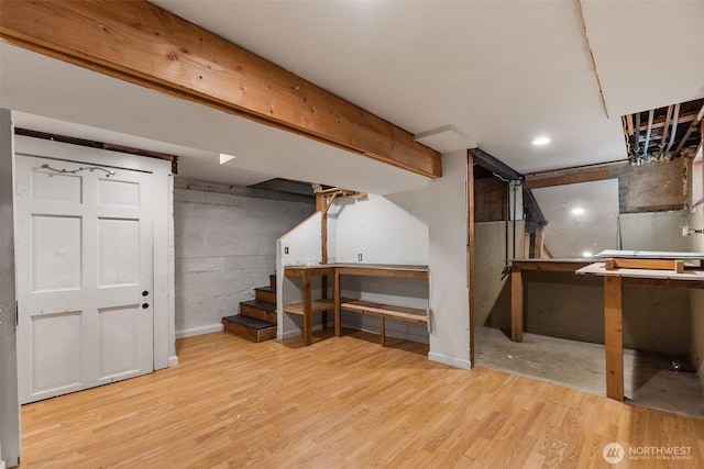 1812 N Pearl St, Centralia, WA 98531 - unfinished basement featuring recessed lighting, stairway, and wood finished floors