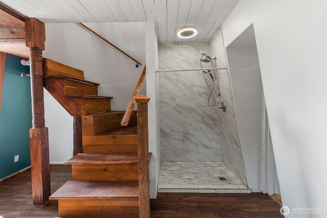 1812 N Pearl St, Centralia, WA 98531 - stairway featuring wood finished floors and wooden ceiling