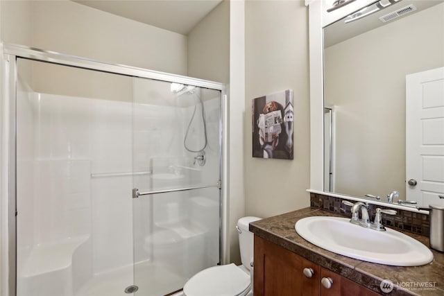 13218 106th Pl NE, Kirkland, WA 98034 - bathroom with vanity, a shower stall, toilet, and visible vents
