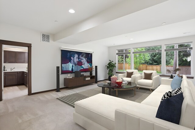 14835 NE 11th Pl, Bellevue, WA 98007 - living area with baseboards, light carpet, and recessed lighting