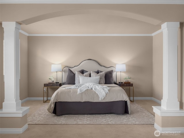 1206 S 36th Pl, Renton, WA 98055 - carpeted bedroom featuring ornate columns and baseboards