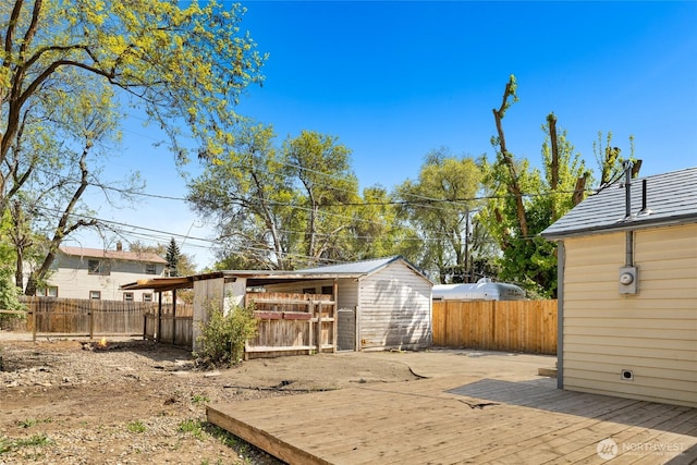 view of outbuilding with an outdoor structure and a fenced backyard