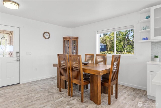 dining room with light wood-style flooring and baseboards