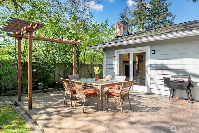 604 128th Ave SE, Bellevue, WA 98005 - view of patio / terrace with a deck, fence, outdoor dining space, and a pergola