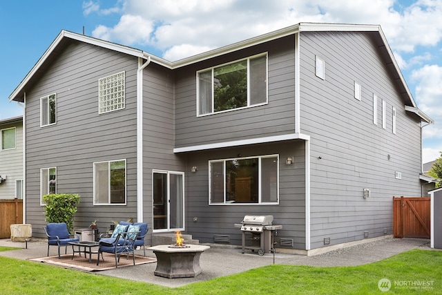 25510 SE 275th Pl, Maple Valley, WA 98038 - rear view of property with a patio, an outdoor fire pit, a gate, and crawl space