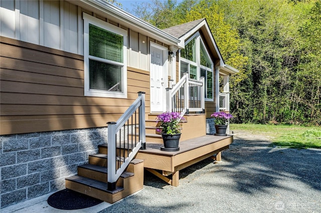 exterior space with board and batten siding