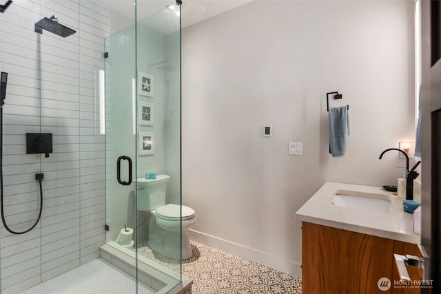 192 Fay Ln, Camano Island, WA 98282 - full bath with vanity, baseboards, a stall shower, and toilet