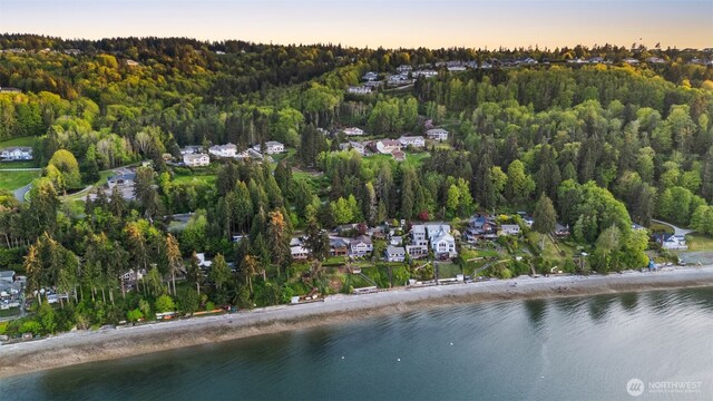 192 Fay Ln, Camano Island, WA 98282 - birds eye view of property with a water view, a residential view, and a wooded view