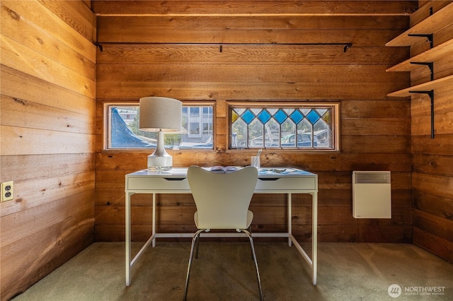 3123 Fairview Ave E Unit 2, Seattle, WA 98102 - carpeted dining room featuring heating unit and wood walls
