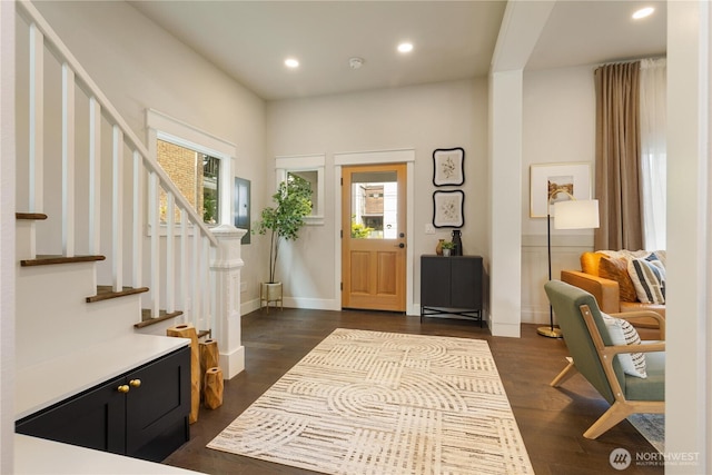 421 Malden Ave E, Seattle, WA 98112 - entrance foyer featuring plenty of natural light, stairway, recessed lighting, dark wood-type flooring, and baseboards