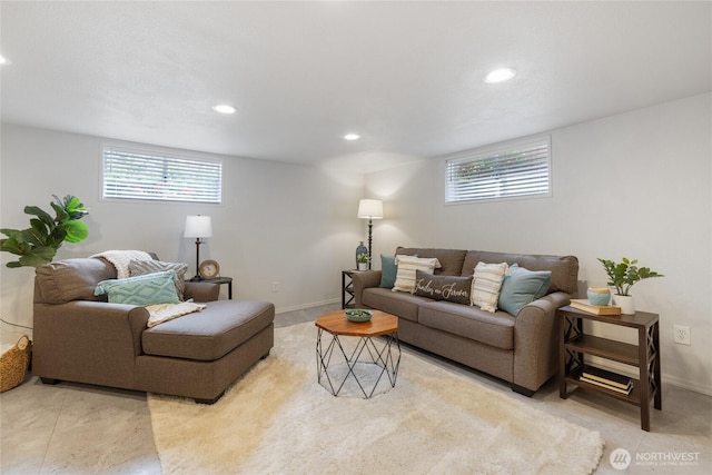 living area with plenty of natural light and recessed lighting